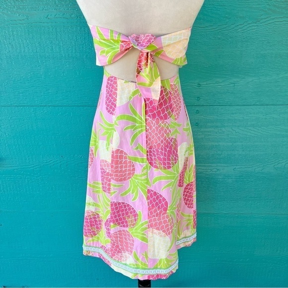 Lilly Pulitzer PINEAPPLE Strapless Dopamine Dress Pink Green Size 2 - Picture 3 of 6